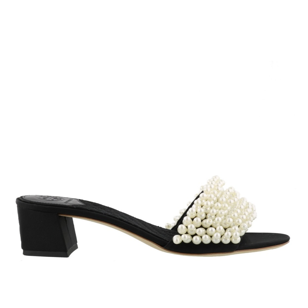 Tory Burch Tatiana Elegant Black Pearl-Embellished Women's Slide Sandals